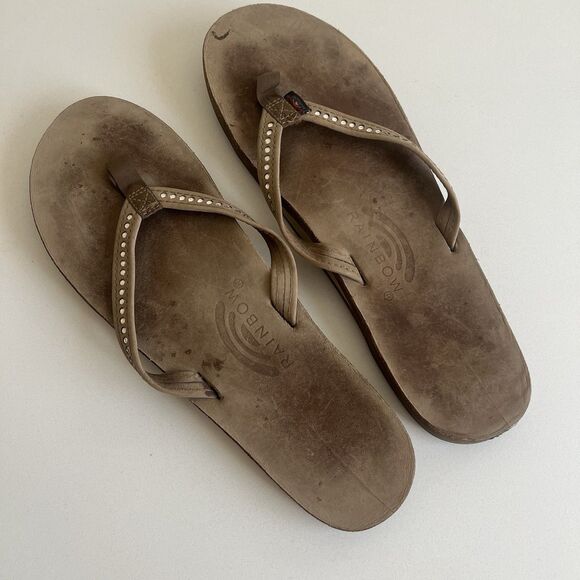 Rainbow Sandals Crystal Collection Single Layer Flip Swarovski Dark Brown XL - Picture 4 of 10